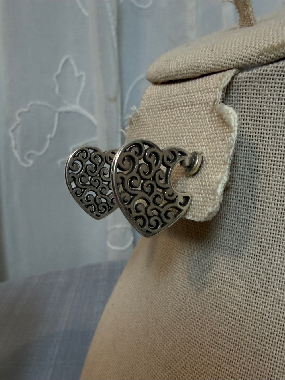 Silver tone Heart Filigree post Earrings - Women's Jewelry